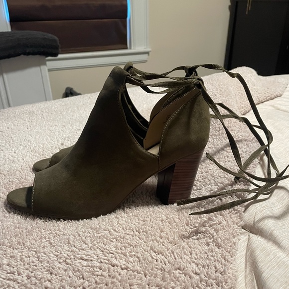 Olive Suede Wrap Block Heel - Picture 2 of 3